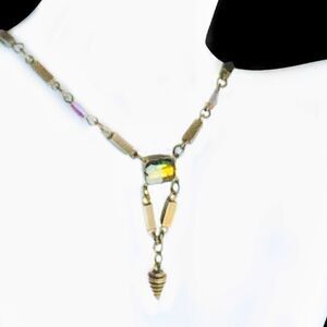 Vtg Banana Bob modernist Art Deco checkerboard topaz ox gold choker necklace